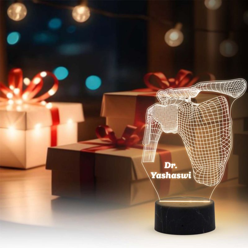 Personalized 3D Illusion Shoulder Joint LED Lamp Gift for Orthopedic Surgeon Medical Decor Light with Warm White Light Thankyou Gift for Doctor